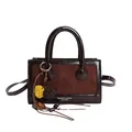 Minimalist coffee brown crossbody handbag in mixed faux suede and patent leather - Coffee With Pendant