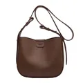 Sac seau chic en cuir marron foncé à grain lychee avec bandoulière et couture avant - Marron