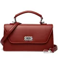 Burgundy square crossbody bag with metallic woven lock and top handle for women - 25*8*14 / Red