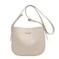 Sac seau minimaliste en cuir grainé beige avec bandoulière réglable pour femme - Blanc Cassé