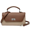 Classic brown and beige two-tone leather handbag with silver woven metal lock and handle - 25*8*14 / Brown