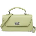 Light green structured leather crossbody bag with decorative silver twist lock closure - 25*8*14 / Green