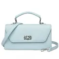 Light blue minimalist faux leather baguette bag with silver woven texture twist lock - 25*8*14 / Blue