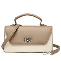 Chic khaki and cream two-tone crossbody bag with silver woven twist lock and top handle - 25*8*14 / White