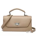 Classic tan crossbody bag with silver woven lock and detachable strap on white background - 25*8*14 / Khaki