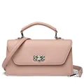 Pink faux leather baguette bag with a checkered swivel lock and detachable shoulder strap - 25*8*14 / Pink