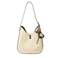 Sac seau blanc cassé avec lanières marron et breloque cœur imprimé léopard - Blanc Avec Pendentif