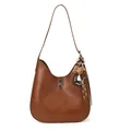 Sac seau hobo marron en similicuir avec fermoir rotatif argenté et nœud motif léopard - Brun Jaunâtre Avec Pendentif