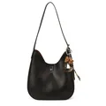 Sac hobo demi-lune noir classique en similicuir texturé avec breloques en cœur - Noir Avec Pendentif