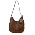 Sac seau rétro marron foncé en cuir PU plissé avec charm coeur léopard - Marron Foncé Avec Pendentif