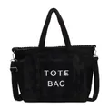 Borsa tote in velluto a coste nero con ricamo TOTE BAG e tracolla regolabile - Nero
