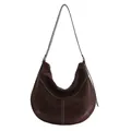Borsa Hobo minimalista marrone caffè con cuciture a contrasto e tracolla regolabile - Marrone