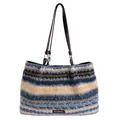Striped plush tote bag in blue and yellow faux shearling with long shoulder straps - Large / Blue Stripe