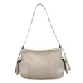 Sac fourre-tout beige en daim et cuir avec poches latérales et bandoulière réglable - 28*10*21cm / Blanc Cassé