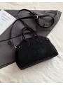 Bolso baguette retro negro con textura de ante y correa de hombro ajustable - Bolso Individual / Negro
