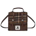 Vintage bruine geruite draagtas met beer-patch en veelzijdig dubbel ontwerp - Donkerbruin