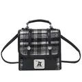 Sac cabas à carreaux noir et jaune style british avec écusson ours et bandoulière - Noir