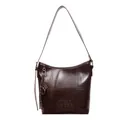 Große dunkelbraune Shopper-Tasche aus glänzendem Leder mit minimalistischem Design und Knoten - Tasche mit Anhänger / Kaffee