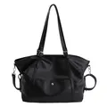 Classic black high-capacity faux leather tote bag with silver metal buckles for women - 33x13x29cm / Black
