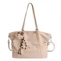 Beige large capacity tote bag with adjustable straps and cute bear pendant - 33x13x29cm / Cream White with Pendant