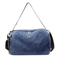 Cilindrische blauwe denim draagtas met zwarte riemen en dubbele ritsen voor werk - 40*22*23cm / Blauw