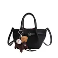 Schwarze Eimer-Tasche aus Kieselleder mit Baseball-Anhängern und Dackel-Dekor - Mit Anhänger / Schwarz