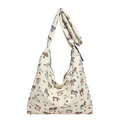 Borsa hobo in tela bianco sporco con stampe di pony colorati e tracolla larga - 33cmx10cmx36cm / Beige