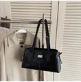 Classic black leather tote bag with silver plaque and adjustable shoulder straps - 34*11*18 / Black