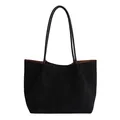 Borsa tote minimalista in pelle scamosciata nera con interno marrone e manici sottili - Nero