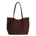 Borsa tote minimalista in pelle scamosciata marrone scuro con cucitura verticale - Marrone