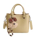 Chic beige bucket bag with litchi texture and cute teddy bear pendant for women - With Pendant / Yellow