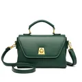 Minimalist dark green leather crossbody bag with premium gold geometric twist lock - Green