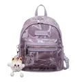 Hellvioletter Rucksack mit weißen Buchstaben-Prints und süßem Plüschkatzen-Schlüsselanhänger - Lila mit Anhänger