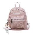 Hellrosa Rucksack mit weißen geometrischen Mustern und einem süßen Katzenanhänger - Rosa Mit Anhänger
