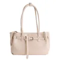 Borsa tote beige minimalista in pelle martellata con fibbia decorativa in argento - 27*7*19cm / Senza Pendente / Bianco