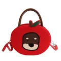 Borsa in peluche rossa a forma di mela con ricamo di cucciolo e tracolla in pelle - Piccolo / Rosso