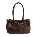 Borsa tote marrone scuro in finta pelle cerata con fibbia decorativa in metallo argento - 27*7*19cm / Senza Pendente / Marrone