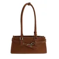 Dunkelbraune Boston-Tasche im Retro-Stil mit geknotetem Gurt und Metallschnallen - Standardtyp / Braun
