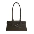 Schicke dunkelbraune Boston-Schultertasche aus Wildleder mit silberner Schnalle - Standardtyp / Grün