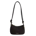 Classic black leather baguette shoulder bag with gold hardware and knotted strap detail - No Pendant / Brown