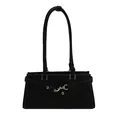 Minimalistische schwarze Boston Bag mit Silberschnallen und langem Schultergurt - Standardtyp / Schwarz
