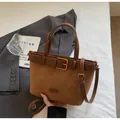 Vintage brown suede bucket bag with leather strap and top handle for women - Standard / Brown