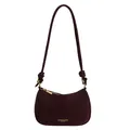 Deep wine red leather baguette bag with decorative knot strap and metal zipper - No Pendant / Burgundy