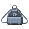 Mini sac à dos à rayures bleues et blanches avec écusson d'ours et boutons roses - Rayé
