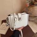 Retro cream white PU leather crossbody bag with brown edges and star charm detail - 22*7*15 / White