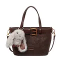 Sac seau vintage marron foncé en similicuir mat avec un charmant porte-clés lapin - Avec Pendentif / Café
