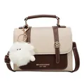 Satteltasche aus Segeltuch und braunem Leder mit weißem Bommel und verstellbarem Gurt - Mit Anhänger / Khaki