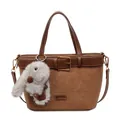 Sac seau patchwork en daim marron avec charm lapin en peluche et bandoulière chic - Avec Pendentif / Marron
