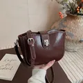Minimalist dark brown crossbody bag in polished vintage leather with silver clasp - 22*7*15 / Brown