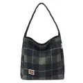 Grand sac cabas vintage à carreaux verts avec large bandoulière et écusson en cuir - Carreaux Vert Noir (Vert)